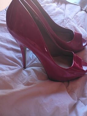 Aldo Patent Peep-Toe Heels in Red